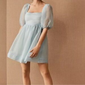 Free People x BHLDN blue puff sleeve mini dress